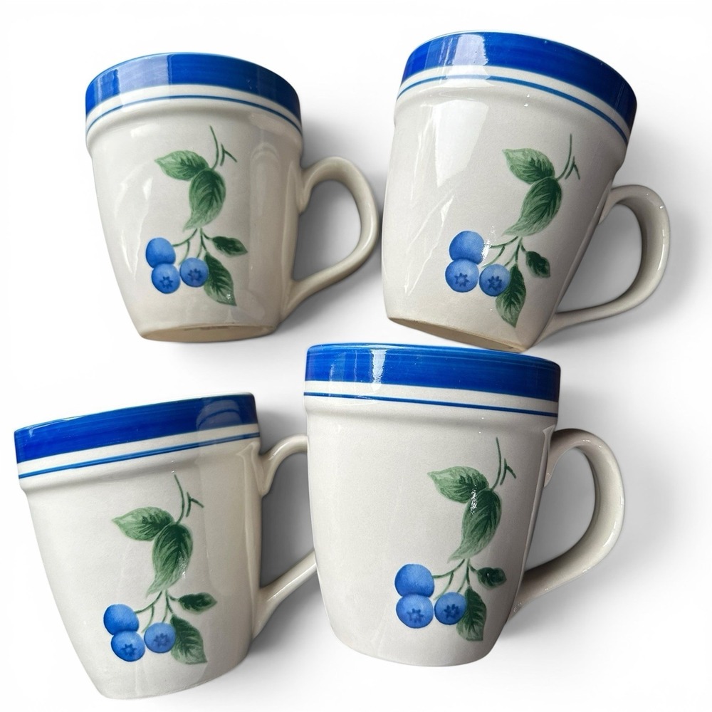 Set of 4 LL Bean Blueberry Coffee Mugs Cup 12 Ounce Stoneware Discontinued